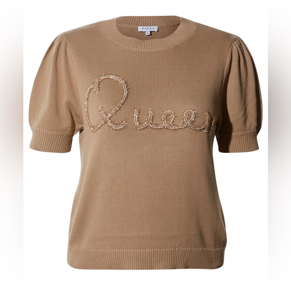 Gilli Queen Embroidered Puff Sleeve Knit Top Size Small